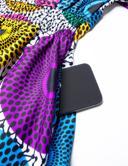 Women's African Print Dress Ankara Wax Dresses Lantern Sleeves