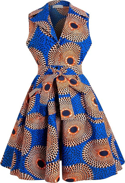 African Print Sleeveless Dress Ankara Lace-up Dress Wax Fashion Dress