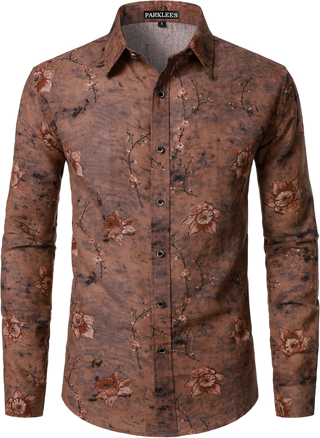 PARKLEES Men's Cotton Linen-Like 70s Disco Retro Traditional Pattern Printed Long Sleeve Button Down Shirt