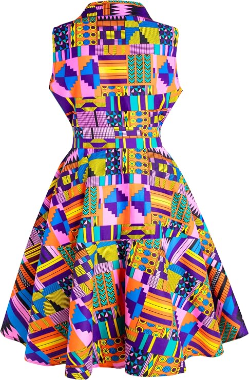 African Print Sleeveless Dress Ankara Lace-up Dress Wax Fashion Dress