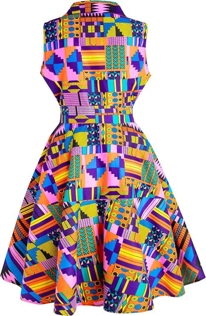 African Print Sleeveless Dress Ankara Lace-up Dress Wax Fashion Dress