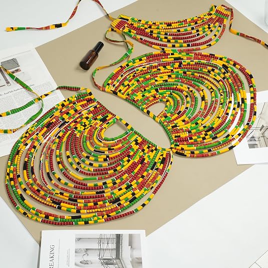 African Necklace for Women, Ankara Multi-Strand Fabric Shawl-Style Statement Necklace, Handmade Tribal African Jewelry for Party, Festival & Wedding