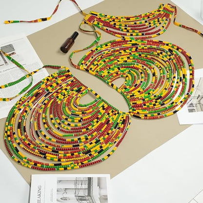 African Necklace for Women, Ankara Multi-Strand Fabric Shawl-Style Statement Necklace, Handmade Tribal African Jewelry for Party, Festival & Wedding