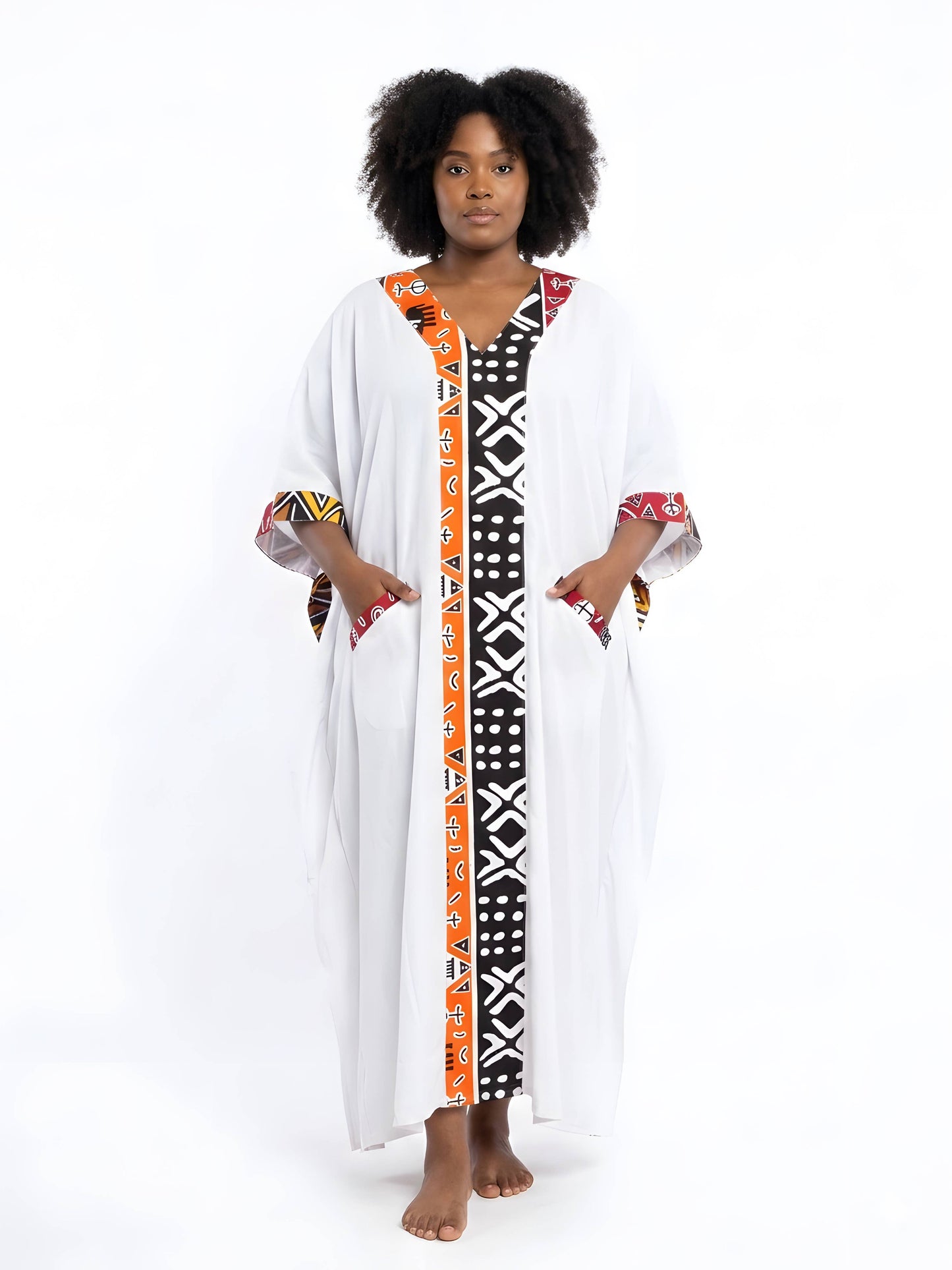 African Print Patchwork Kaftan Dress with Matching Headwrap | One Size