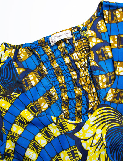 Women's African Print Dress Ankara Wax Dresses Lantern Sleeves