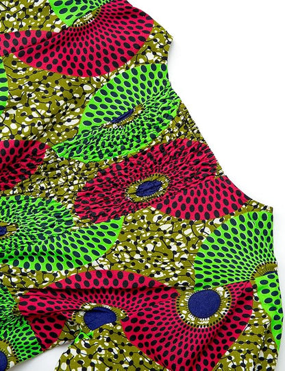 Women's African Print Dress Ankara Wax Dresses Lantern Sleeves