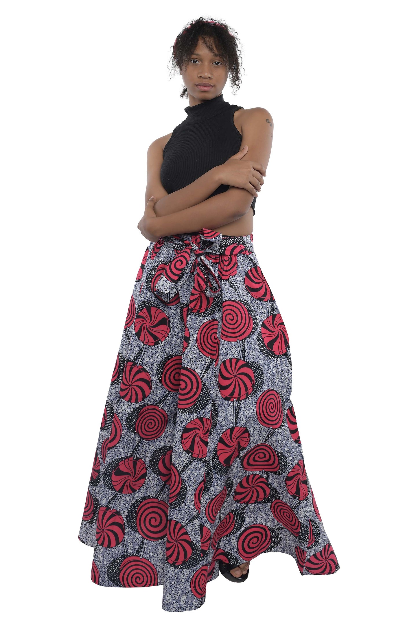 African Ankara Women Casual Long Maxi Skirt & Handbag Set: Only Skirt - Plus Size