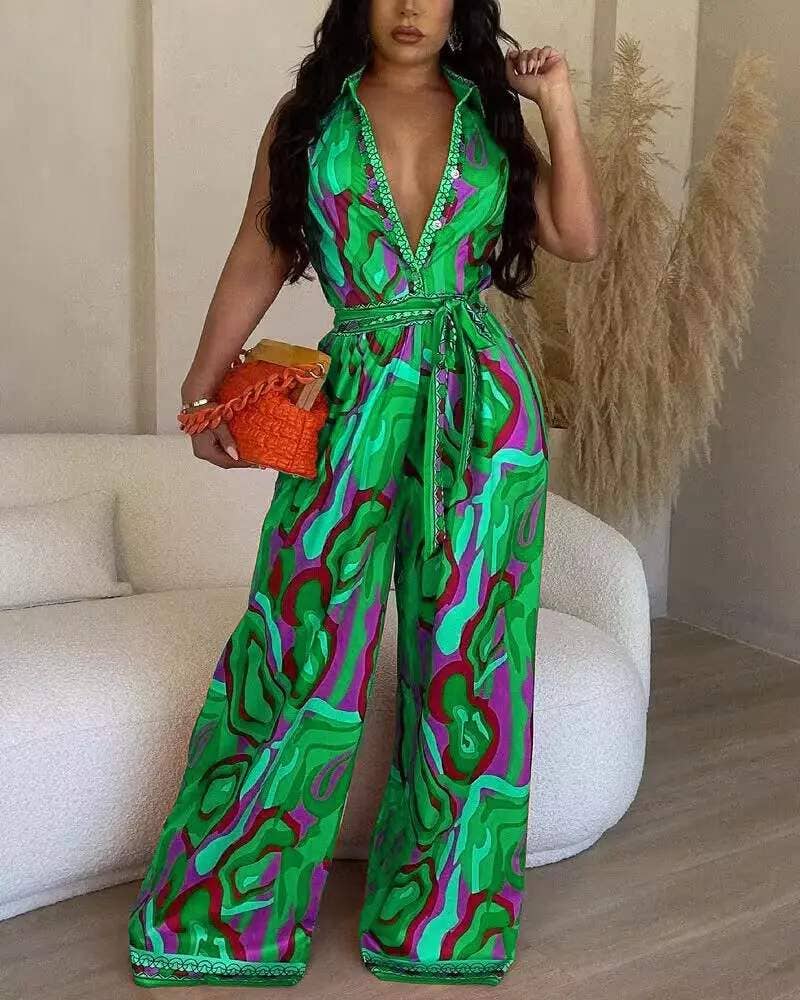 Multi color abstract print wide leg jumpsuit: MULTICOLOR / 1-1-1-1 / S-M-L-XL