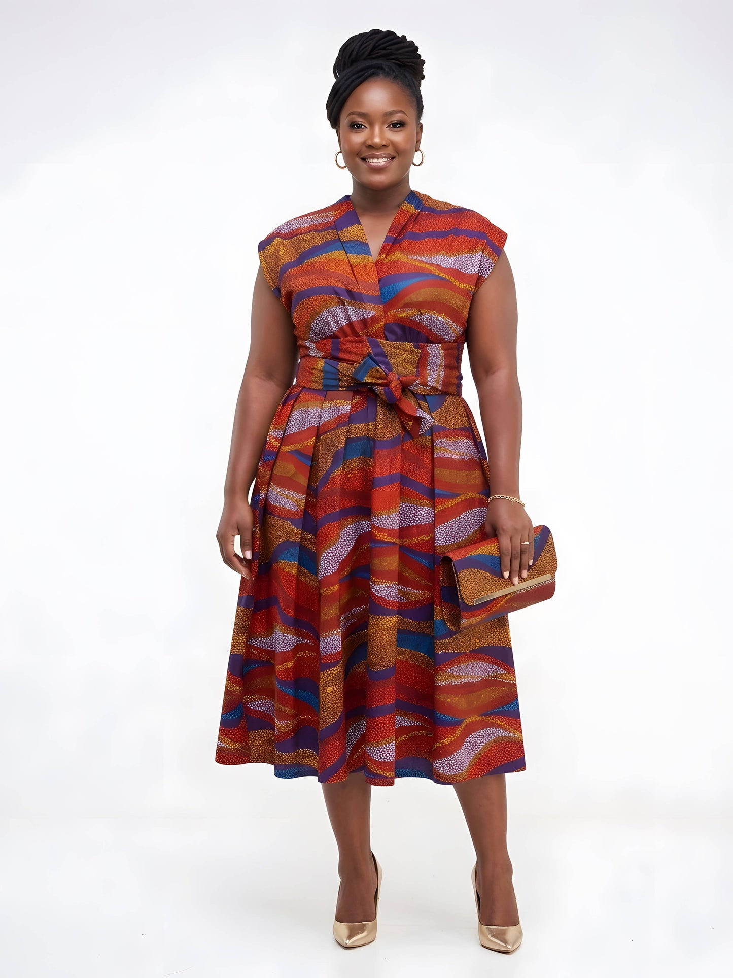African Print Infinity Dress with Matching Clutch Bag Set | One Size: Dress with Handbag Set