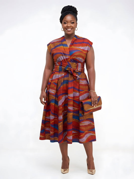 African Print Infinity Dress with Matching Clutch Bag Set | One Size: Dress with Handbag Set